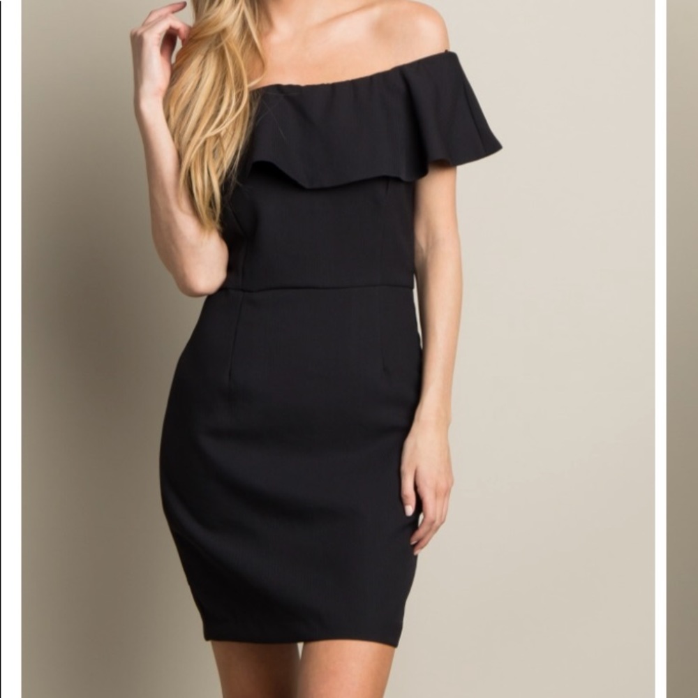 Lady’s black off shoulder dress